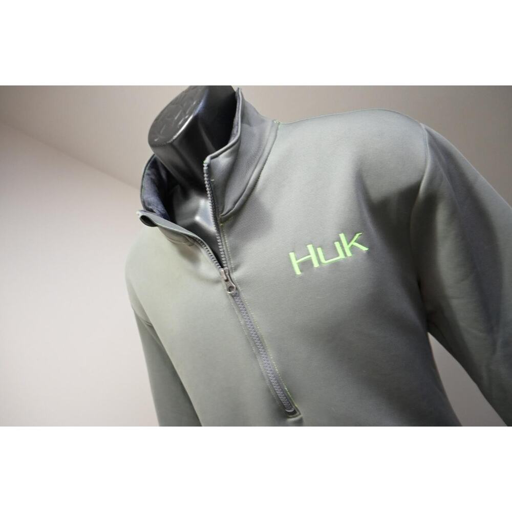HUK Fishing Fleece 1/4 Zip Neck Pullover Gray Sweater Athletic Mens Sz‎ Large